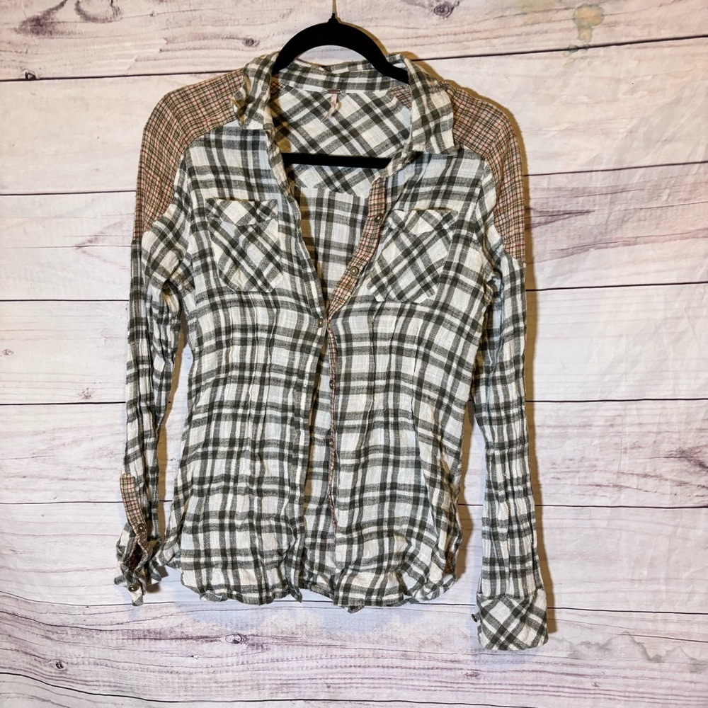 Free People Catch Up With Me Flannel Gingham Plaid Button-Up Shirt XS - Picture 2 of 7